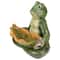 14" Green Frog With Leaf Birdfeeder Outdoor Garden Statue
